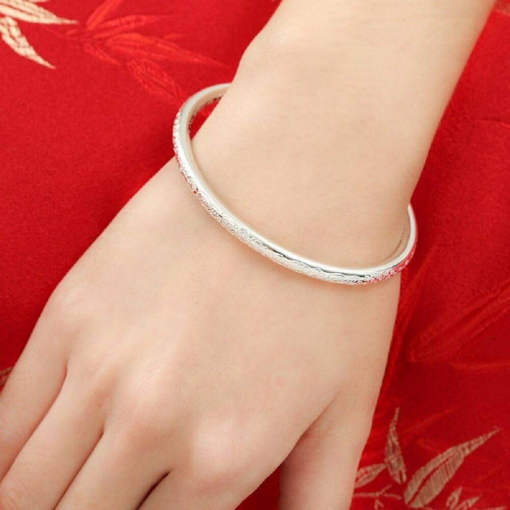 999 Solid Sterling Silver Bangle Cuff Bracelets F… - image 2